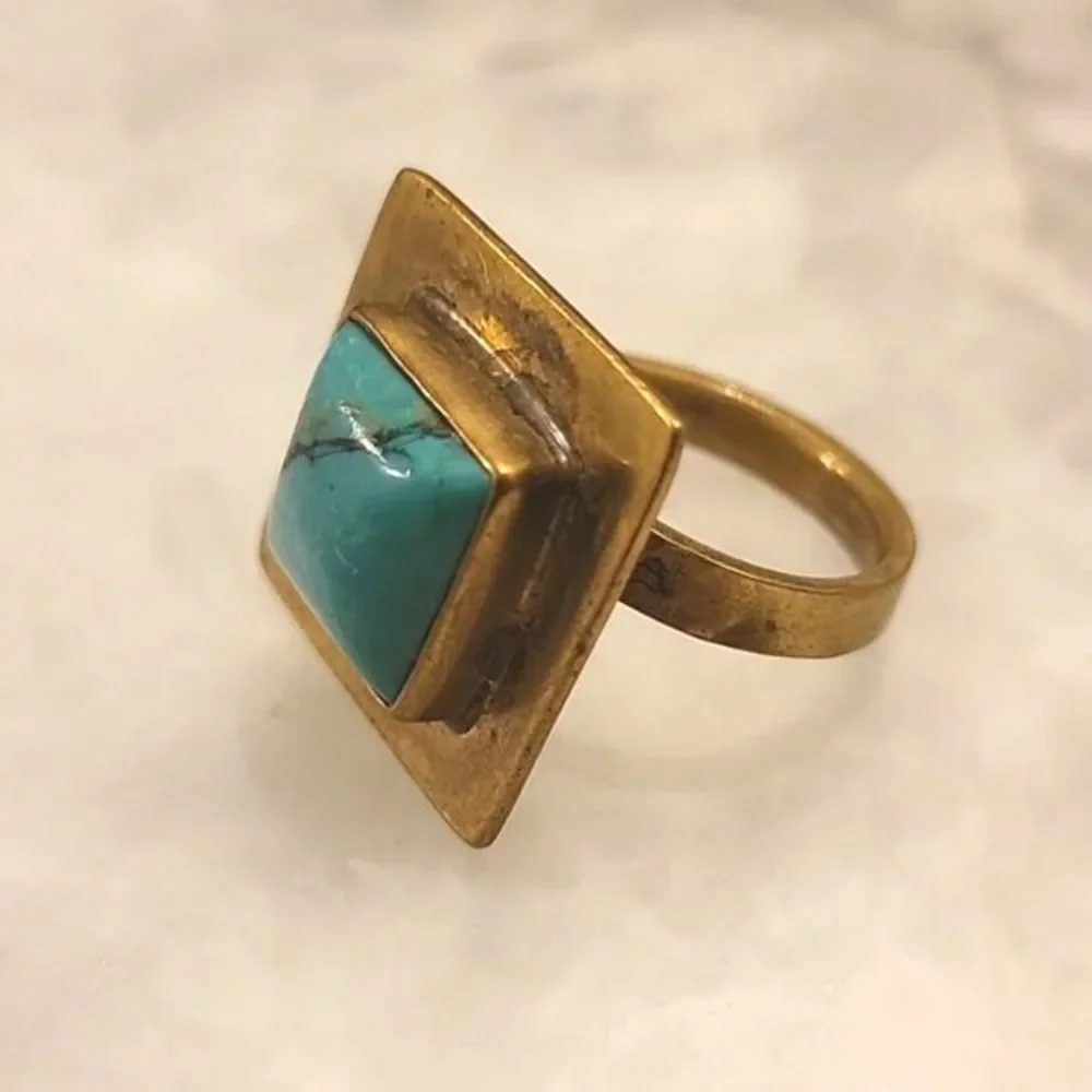 NEW Jens Pirate Booty Sz 7 8 Square Gold Turquoise Boho Dakota SouthWestern - Picture 4 of 6